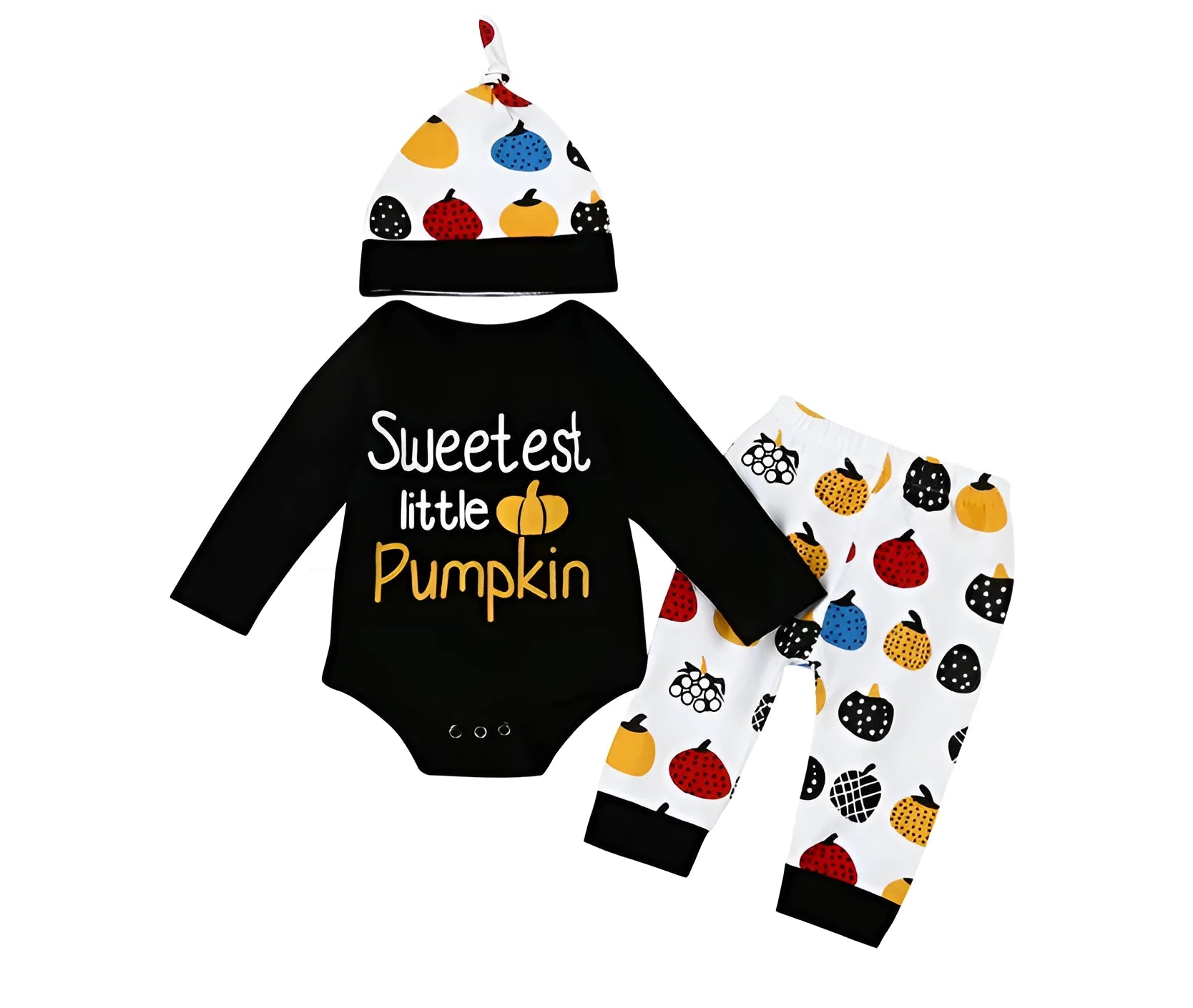 Baby Halloween costume set black cotton letter print top trousers hat for 70-100cm children