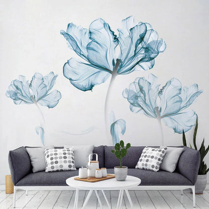 Nordic blue flower PVC wall stickers for home and restaurant decor