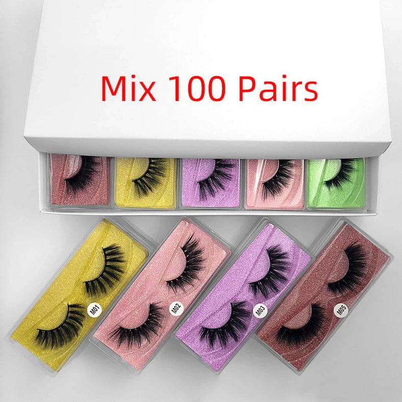 3D mink hair false eyelashes showing thick section design and natural texture with length variations