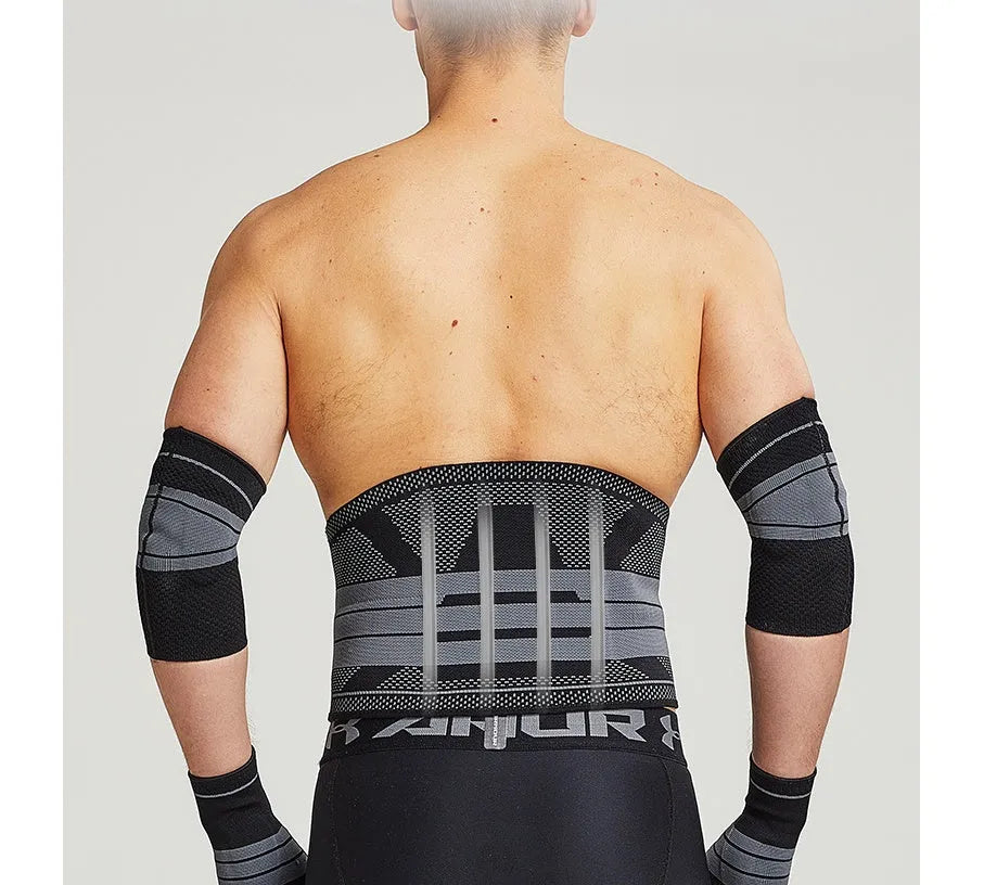 Sports protective gear set including ankle brace, elbow pads, palm guard, and waist support in nylon