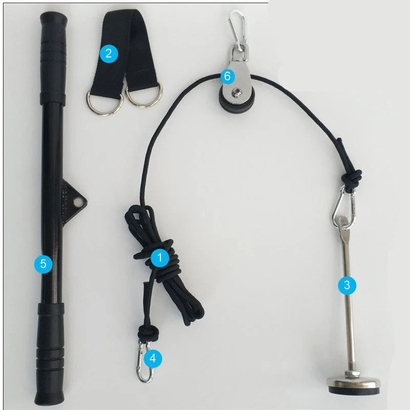 Nylon pull rope fitness equipment with silent pulley and various attachments for a full-body workout
