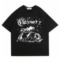 Men's grey hip hop graphic print t-shirt on a hanger, showing retro design.