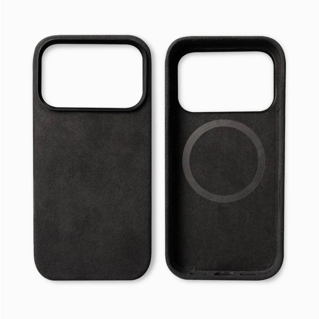 Alcantara magnetic iPhone 17 case in wine red colour showing shockproof protective design