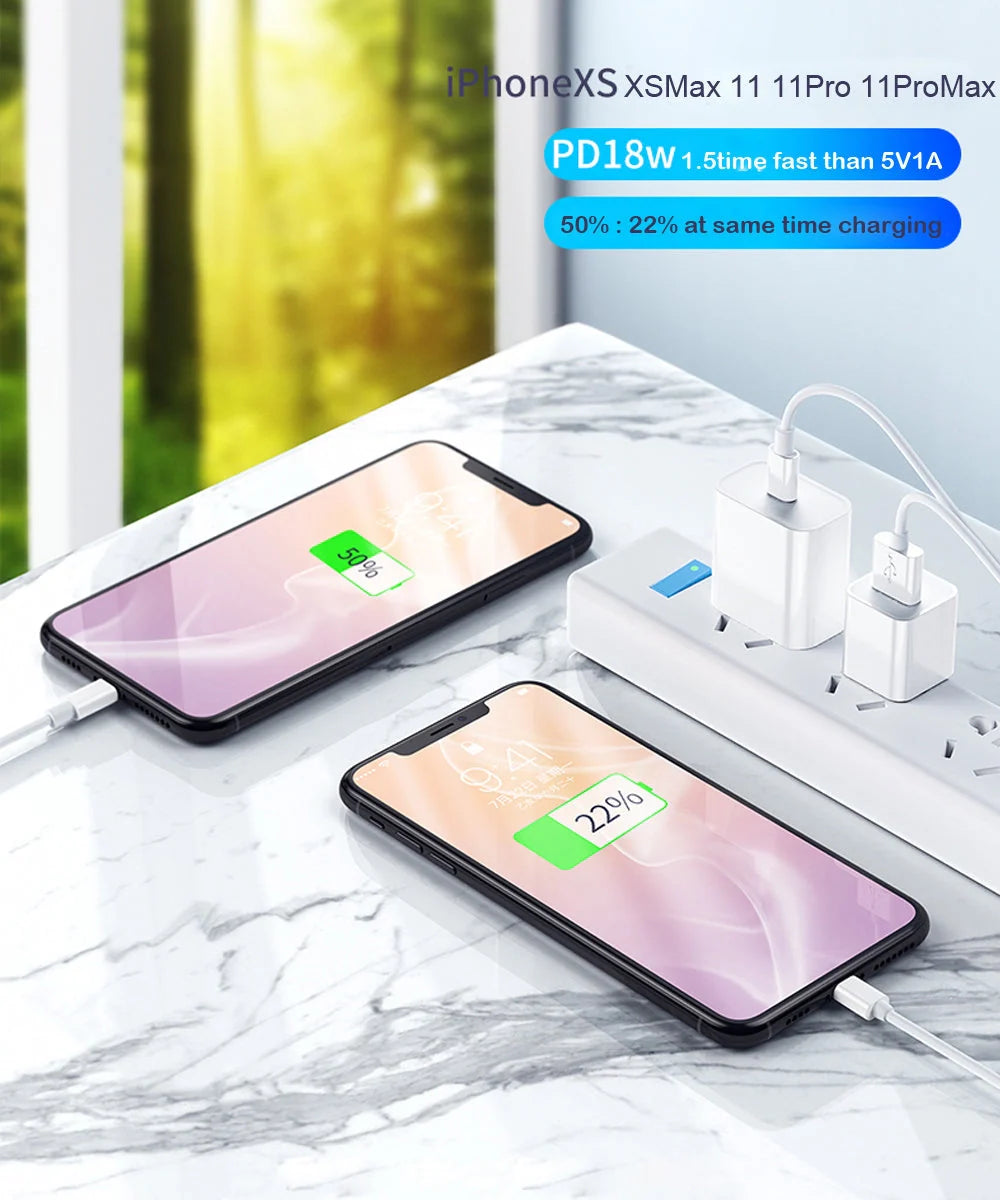 PD18W fast charging cable with Lightning connector, white, 1m length