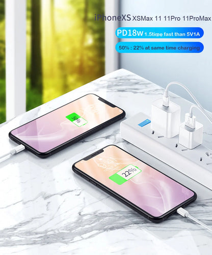 PD18W fast charging cable with Lightning connector, white, 1m length