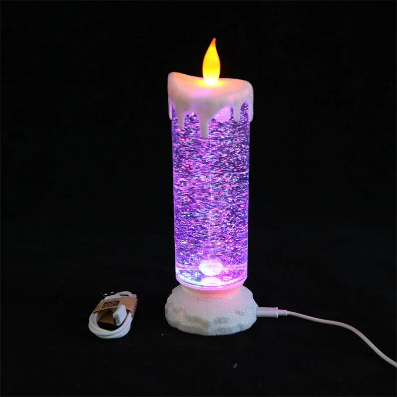 Glass Candle LED Night Light with colourful fantasy design and USB power