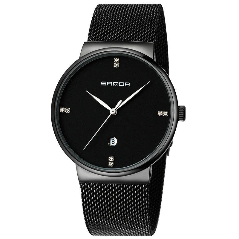 Men's waterproof quartz watch with stainless steel mesh belt in various colors