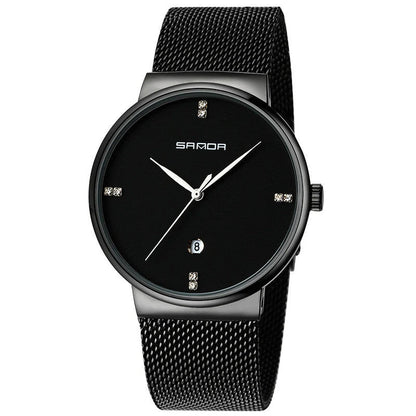 Men's waterproof quartz watch with stainless steel mesh belt in various colors