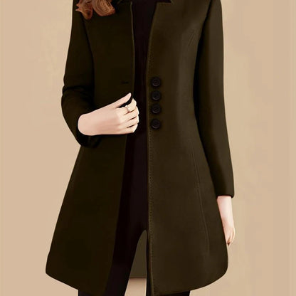Women's slim-fit modal coat with rabbit fur fabric in army green colour, showing 40cm short length and Korean style cut