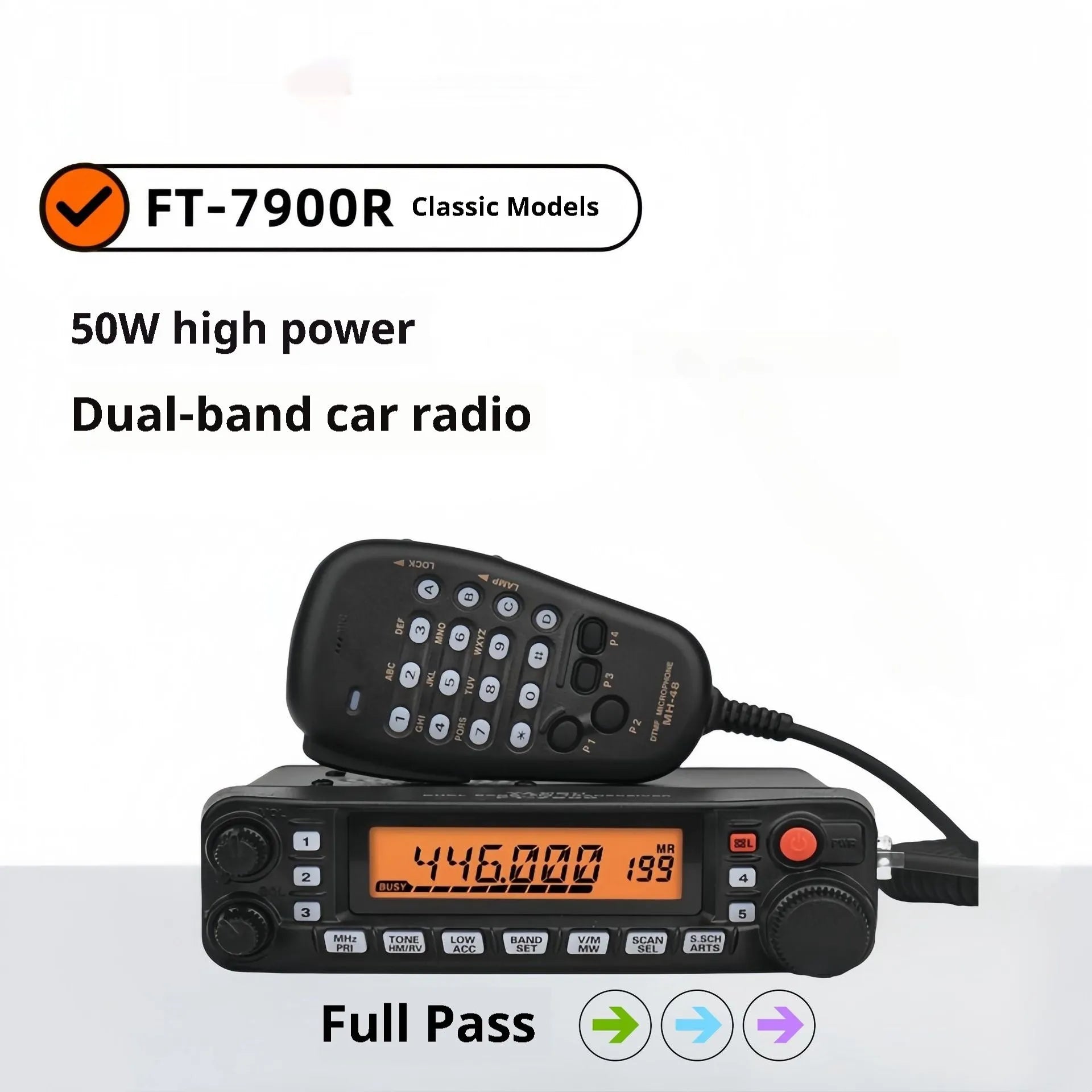 High-power two-way radio walkie-talkie for car intercom and self-driving tours with antenna clamp options.