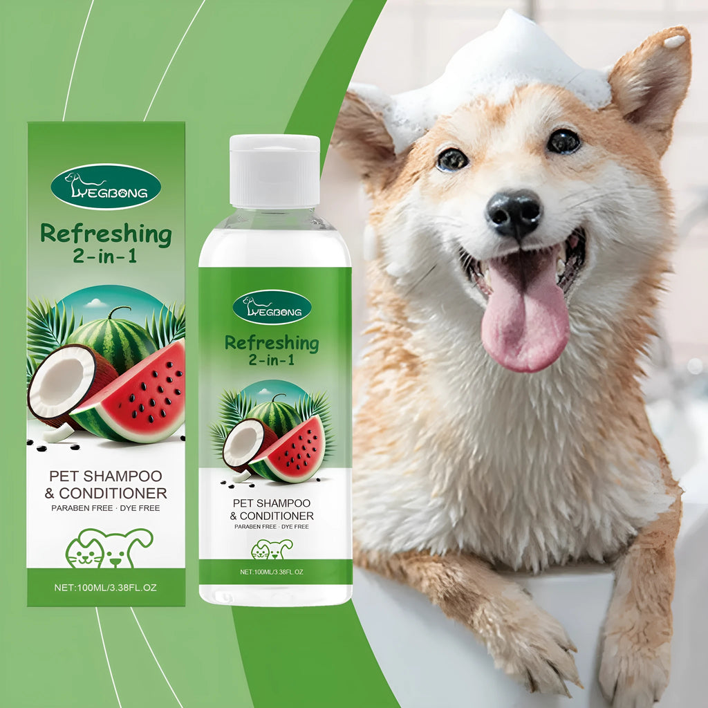 A 100ml bottle of pet 2-in-1 shampoo and fragrance shower gel, 12.8cm tall.