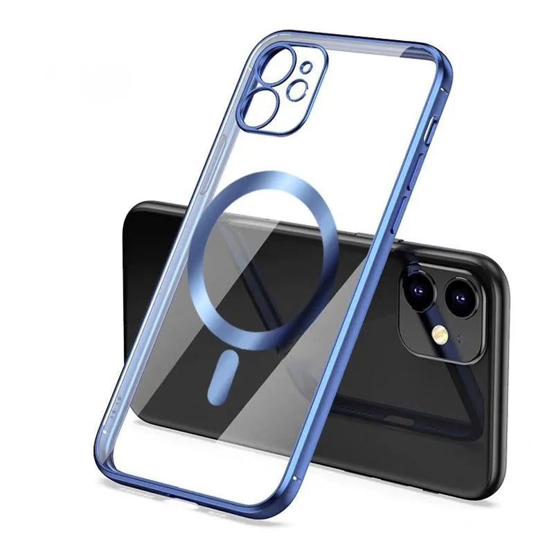 Electroplated magnetic suction silicone TPU back cover for iPhone in multiple colours