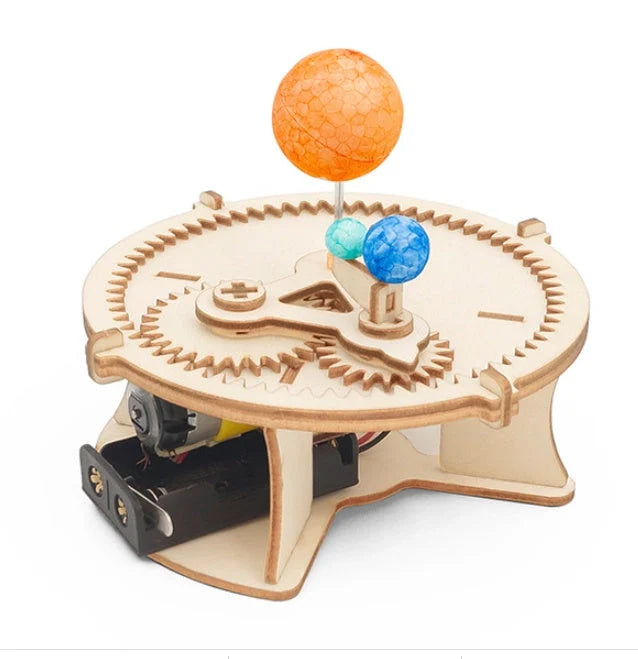 Wooden solar system model kit featuring Earth, Sun, and Moon for educational play