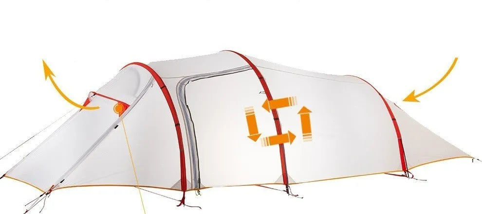 3 person tunnel tent for mountaineering camping with aluminium poles and cloud cover colour