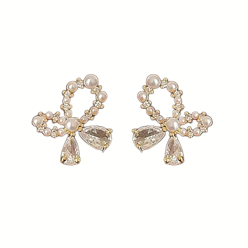 Super Zircon high-grade earrings in silver, butterfly and geometry design, copper with electroplating, for women