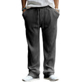 Men's casual loose fit striped high waist straight leg trousers in army green colour
