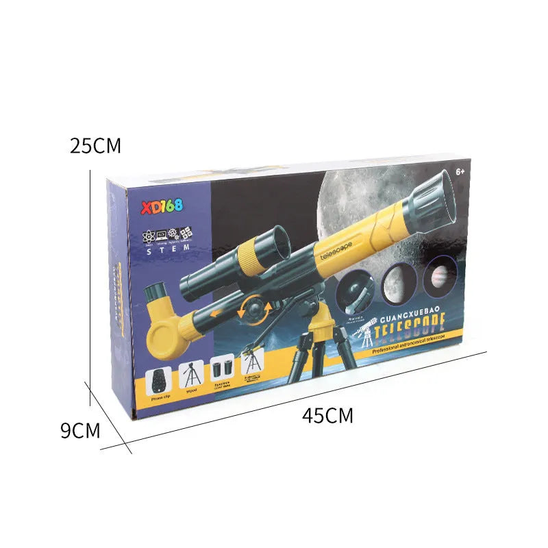 White or yellow children's 150X astronomical telescope with tripod, iPhone compatible