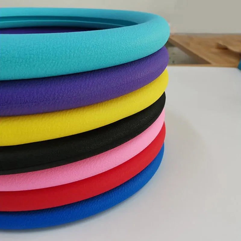 Anti-slip silicone steering wheel cover with imitation leather texture in black for small cars 32-40cm