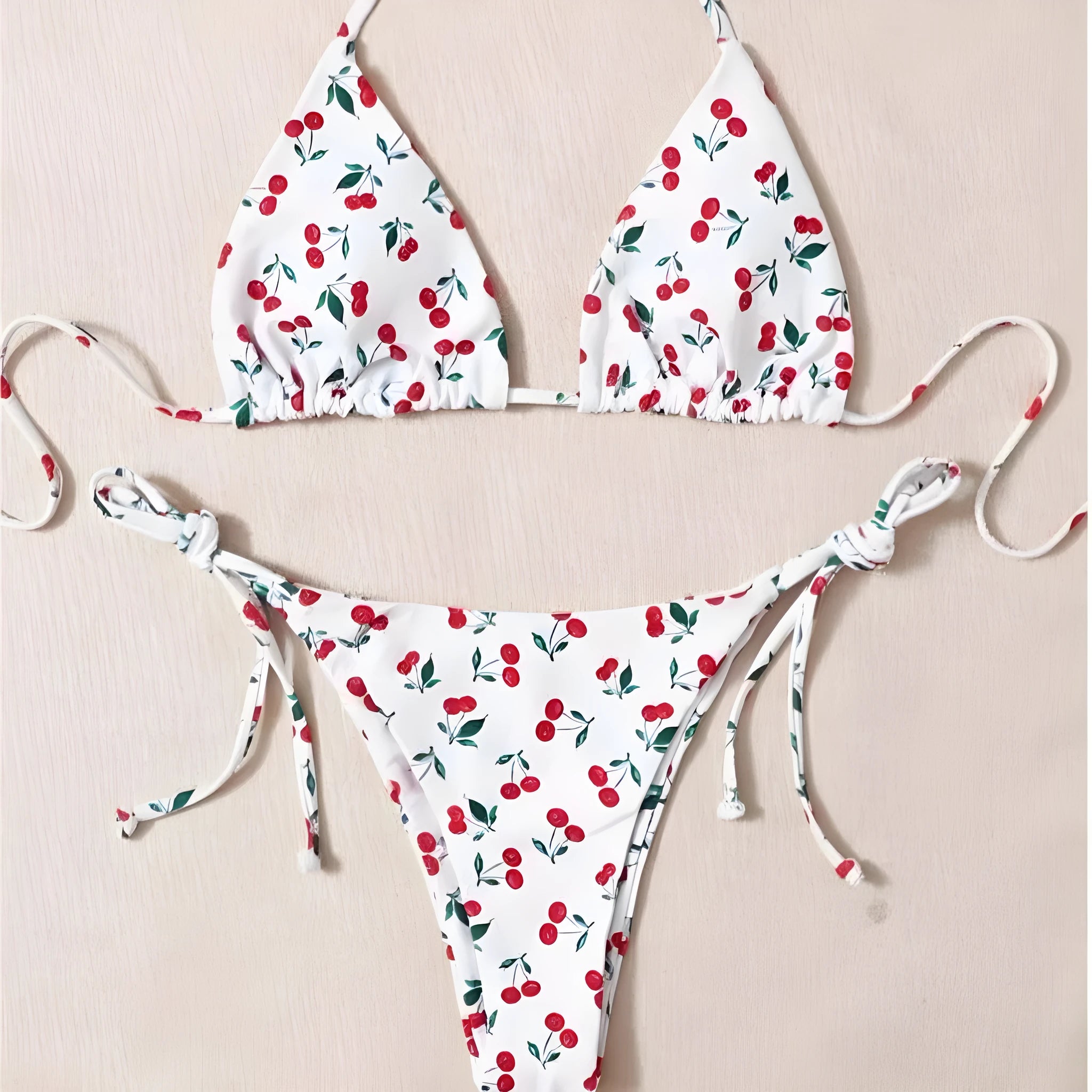 Holiday split halter bikini set in solid colour with backless design