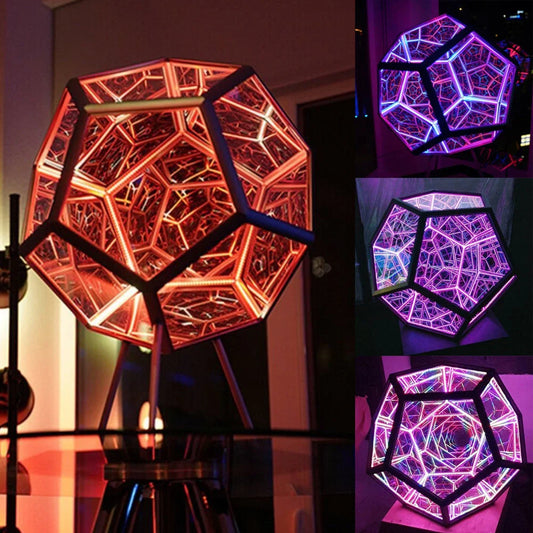 Geometric Dodecahedron Lamp with vibrant, colour-changing lighting capabilities