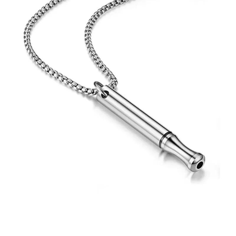Stainless steel breathing necklace with geometric pendant and pearl chain in gold finish