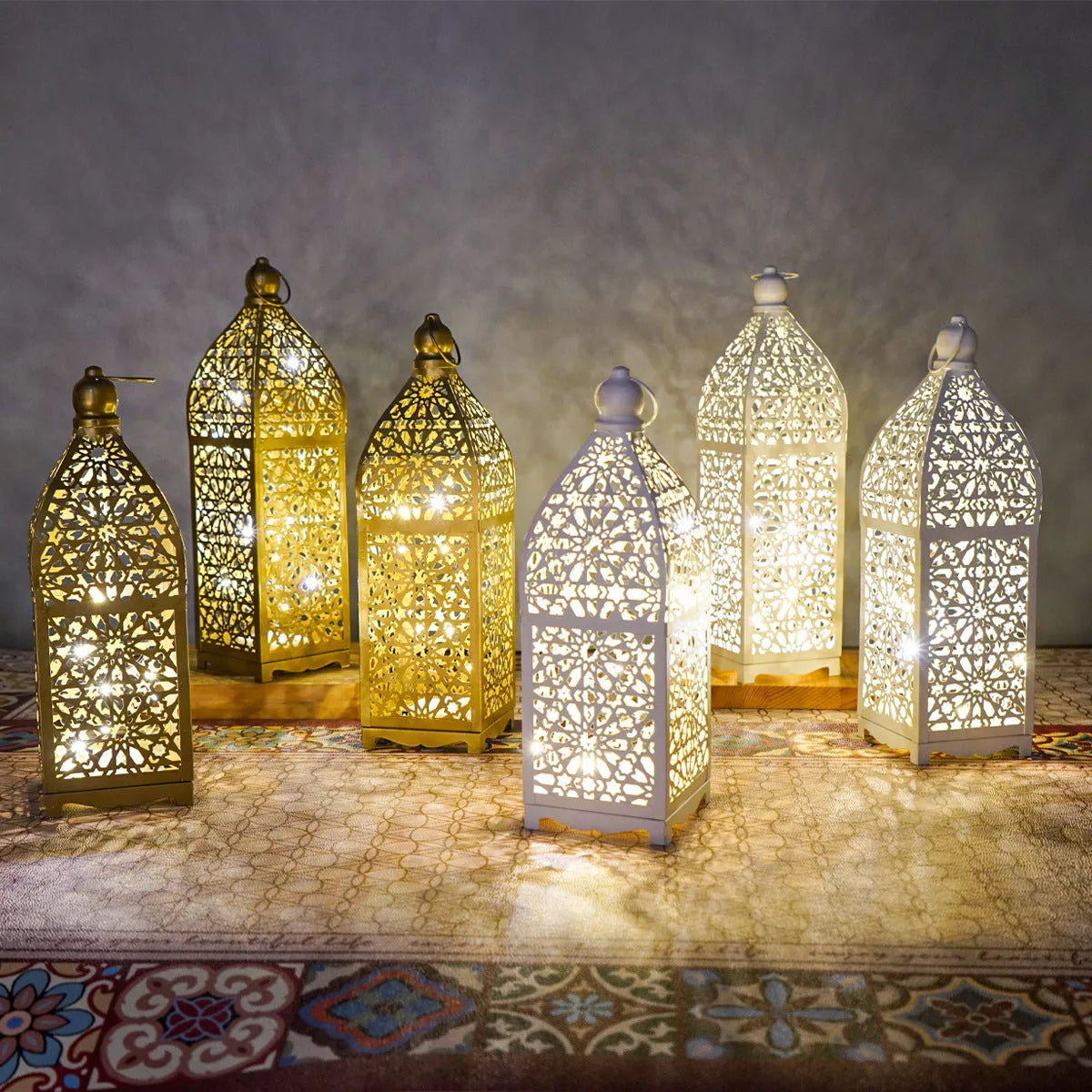 Modern simplicity iron barn lantern hollow four-corner ornament in gold, three sizes