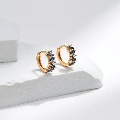 Leaf inlaid zircon emerald ear clips with geometric design and 18K copper construction