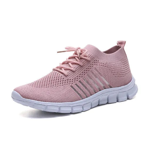 Women's high-cut lace-up sneaker in a choice of colours, showing breathable upper and flat rubber sole.
