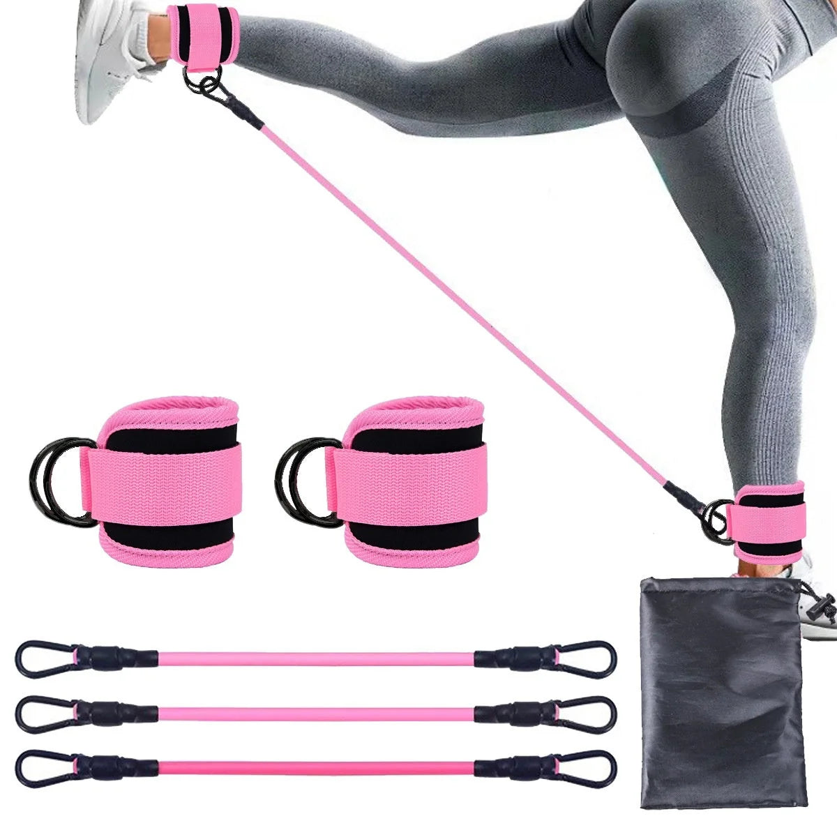 Ankle strap resistance bands in various colours for hip and leg strength training