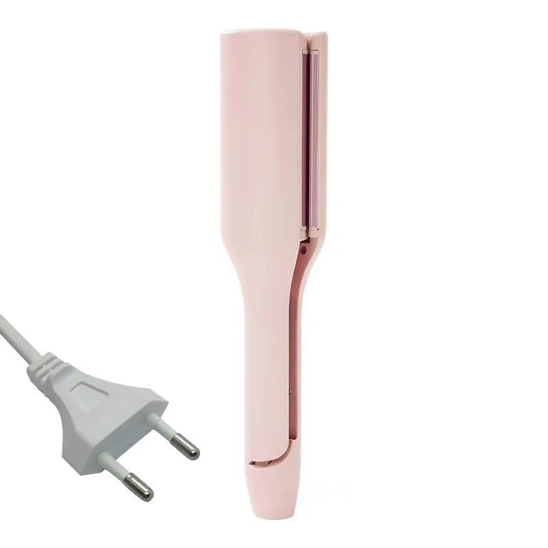 32mm French corrugated small curls plywood curling iron in pink with wired design and multiple plug options