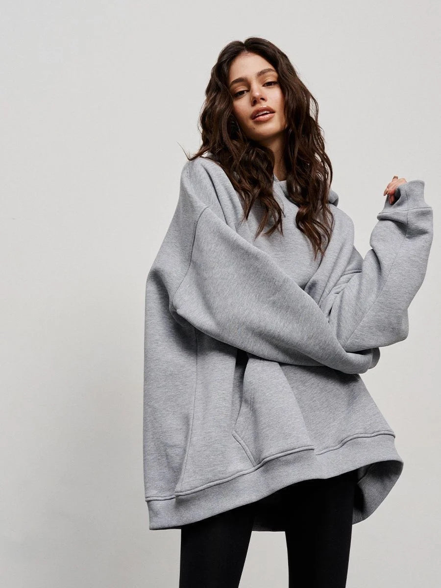 Street Boyfriend Style Polar Fleece Loose Pockets Hooded Sweater in various colours
