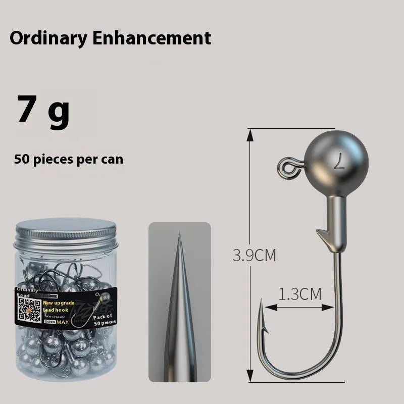 Set of 50 primary colour barbed jig hooks with 7g weight and enhanced construction