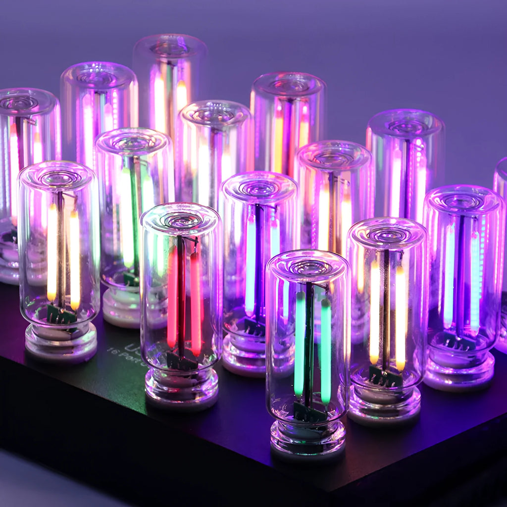 RX9001 transparent glass USB touch night lamp showing compact size and modern design.