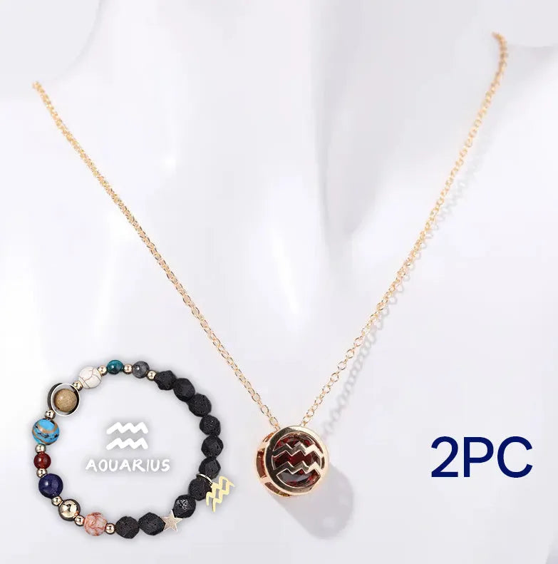 Handmade natural stone beaded necklace and matching bracelet set on a plain background.