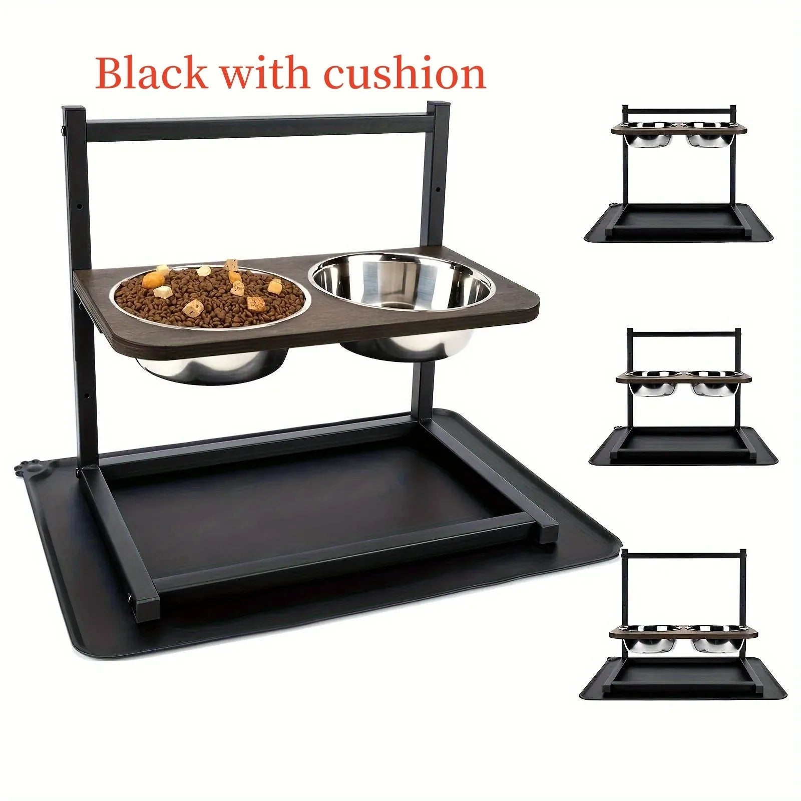 Black iron dog bowl rack with dimensions 42x30x40 cm for elevated feeding