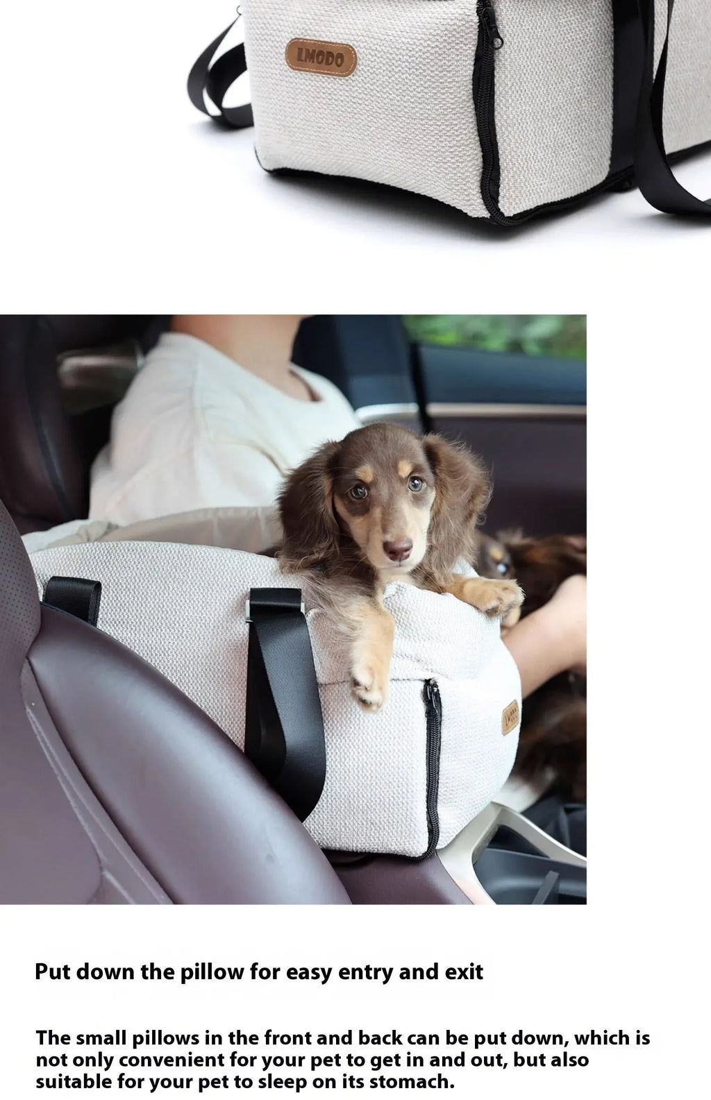 Beige white polyester dual-use pet car nest and bed for small animals.