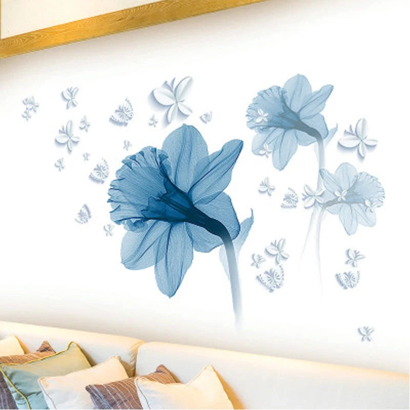 Nordic blue flower decorative wall stickers with anti-mold PVC coating