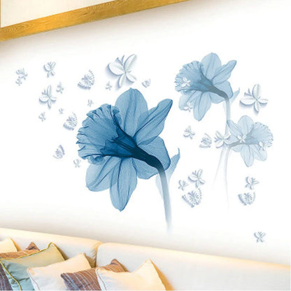 Nordic blue flower decorative wall stickers with anti-mold PVC coating