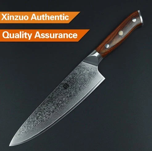 XINZUO 8-inch Chef Knife with VG10 high carbon steel blade and rose wood handle