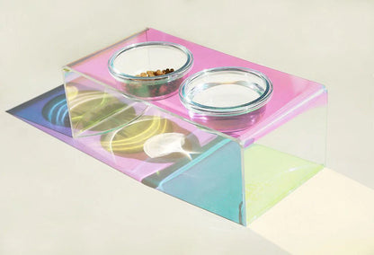 Rainbow acrylic pet bowl for small dogs and cats with anti-slip base