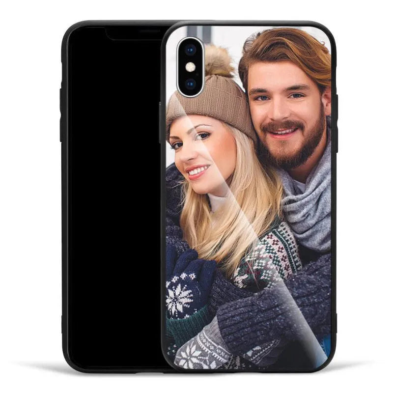 Custom patterned ultra-thin iPhone case with raised bumper edge, shown fitted on an iPhone.