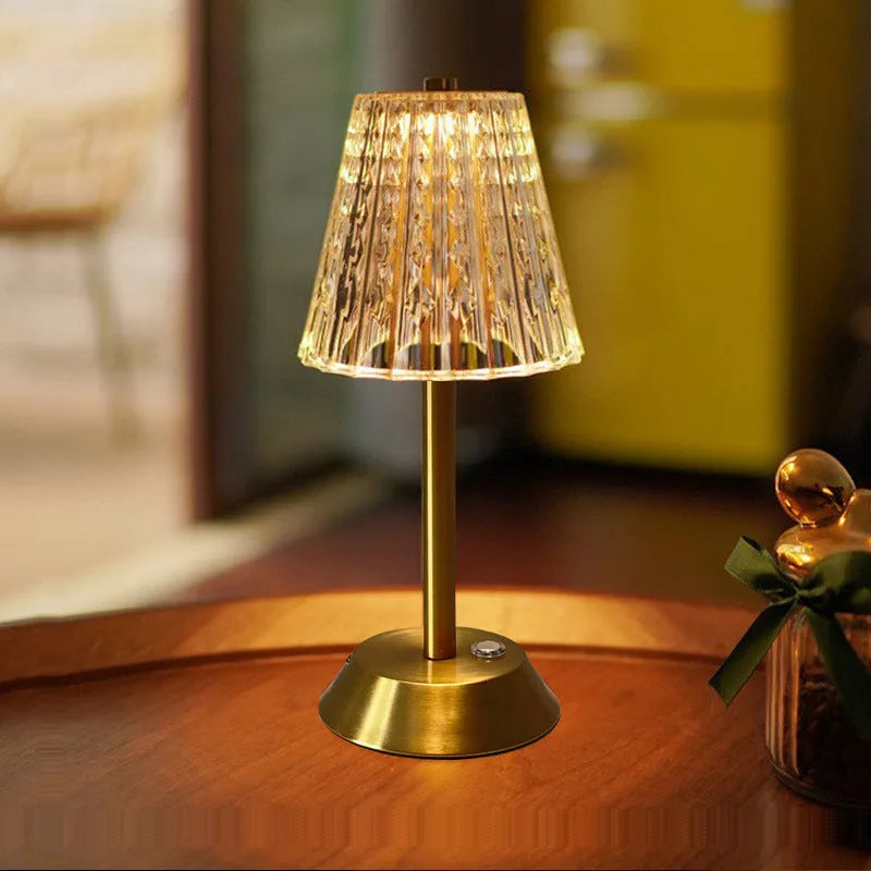 USB night light with touch three-colour dimming, electroplated crystal finish, acrylic lampshade, 29cm size, push button switch