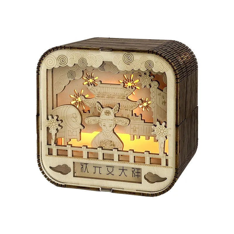 Wentianxiang wood carving lamp 90x90x50mm geometric stereo design modern simplicity
