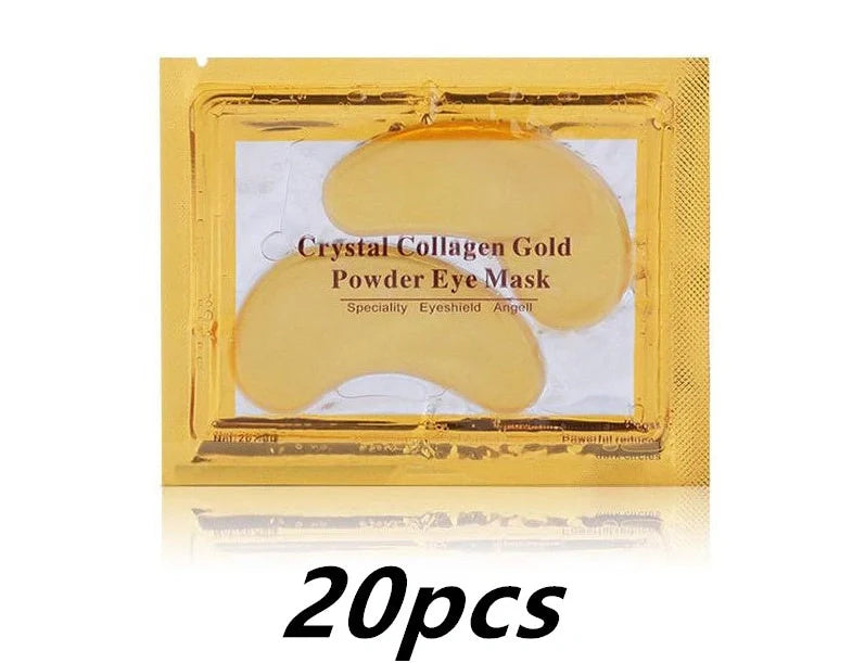 Gold crystal collagen eye patches applied under eyes for dark circle and fine line treatment