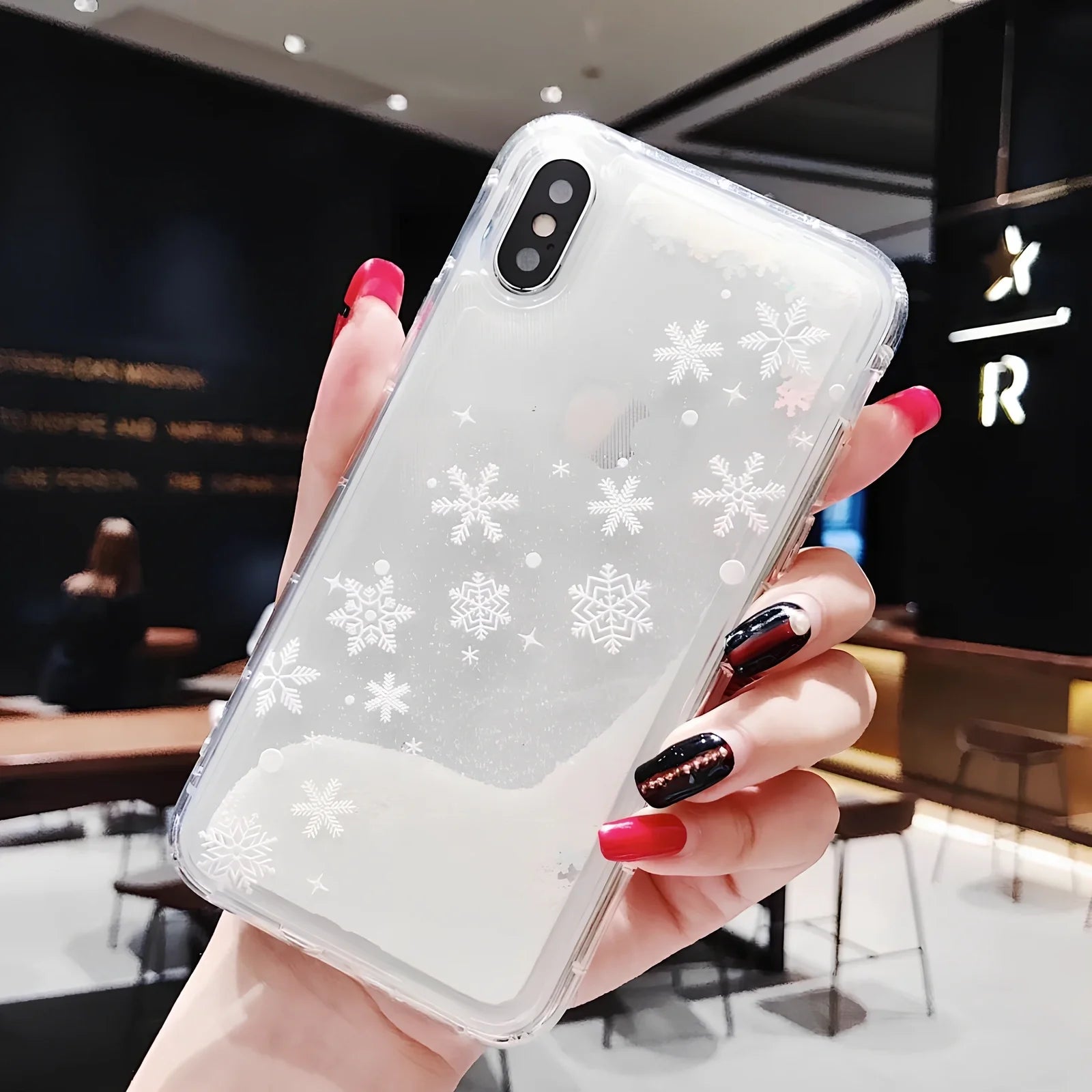 TPU iPhone case with snowflake and sand Christmas pattern, anti-fall design for Apple models 6-11