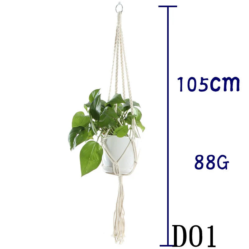 Handmade beige cotton rope flower pot net bag for indoor plants, American Country style