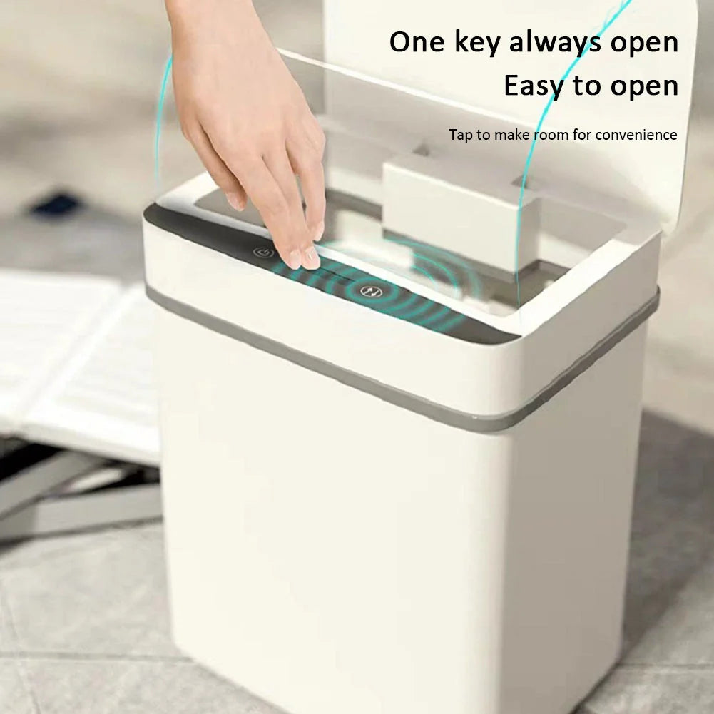 Automatic Induction Flip Trash Can with smart sensor and white finish
