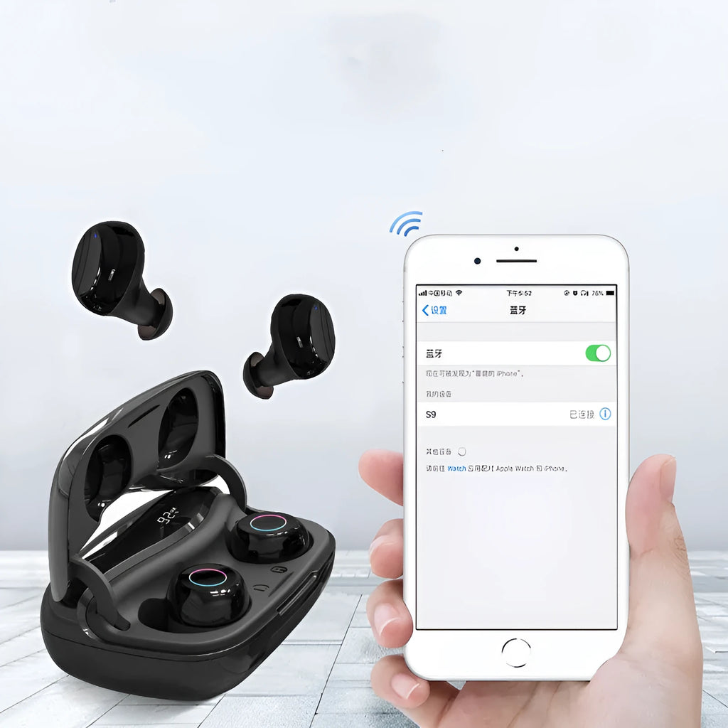 Black plastic Bluetooth earphone in-ear design IPX5 waterproof