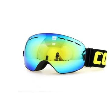 Premium ski goggles with wide spherical lens, anti-fog coating, and adjustable strap for winter sports activities