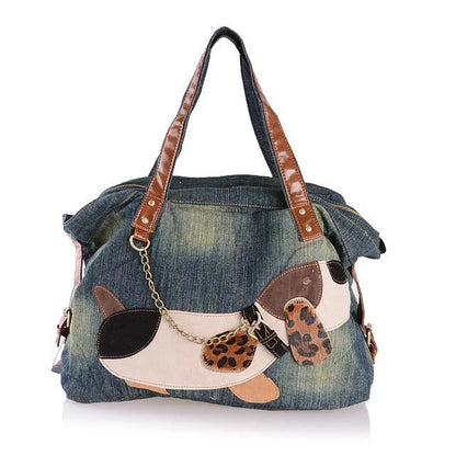 Casual denim women's handbag with multiple compartments and zipper opening